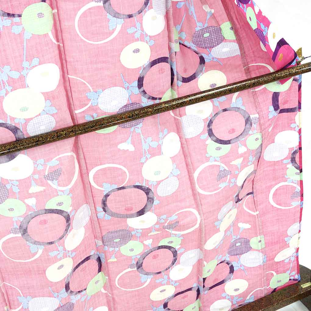 浴衣 リサイクル着物 身丈166cm 裄68cm 前幅24cm 後幅31cm 袖丈48cm 袖幅34cm レディース 万寿菊 裄長 裄Lサイズ 夏用 木綿 ピンク トールサイズ 未使用品 リメイク リユース【ランクS】