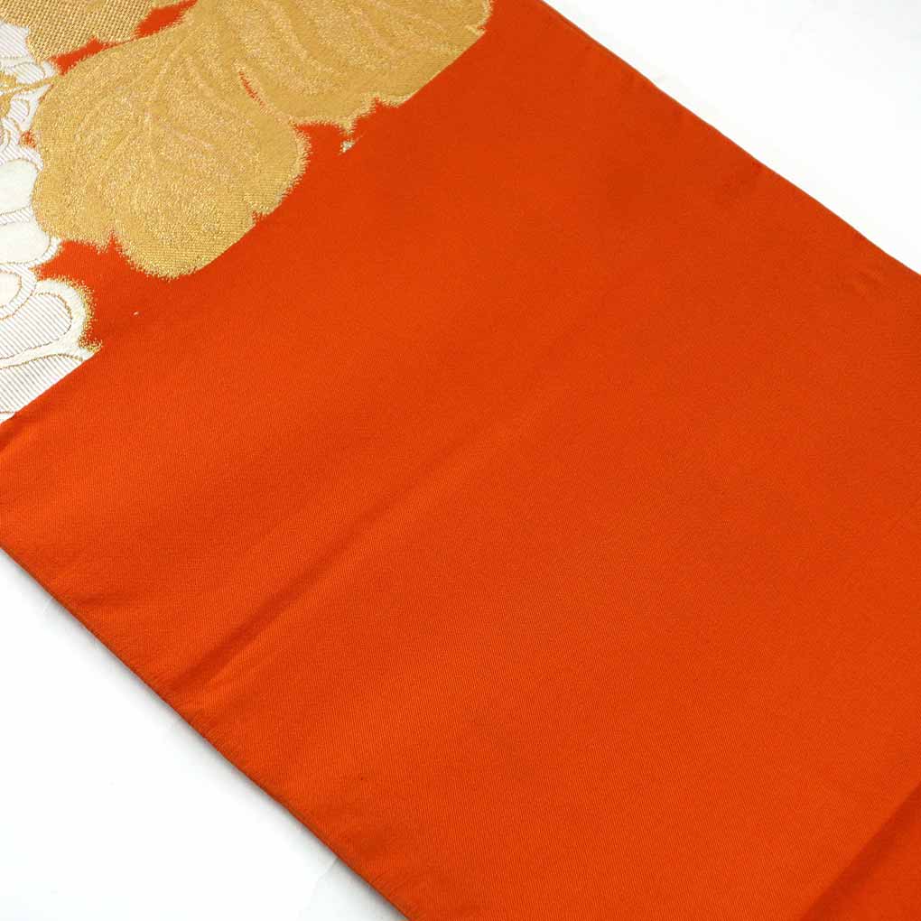 袋帯 リサイクル帯 幅30.5cm 長さ405cm レディース 花柄 秋冬春用 正絹（シルク）オレンジ 美品 リメイク リユース【ランクA】