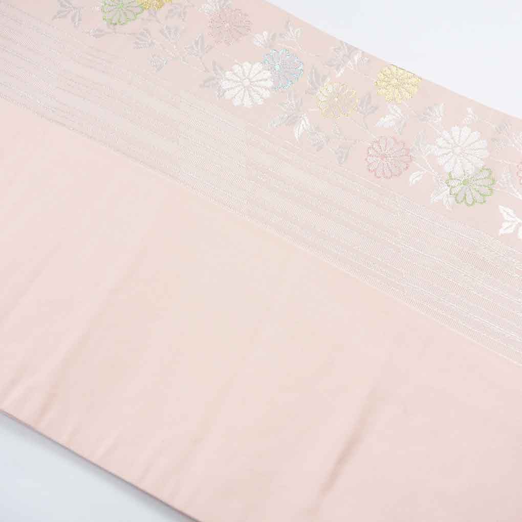 名古屋帯 リサイクル帯 幅30cm 長さ350cm レディース 菊 秋冬春用 正絹(シルク)ピンク 美品 リメイク リユース【ランクA】