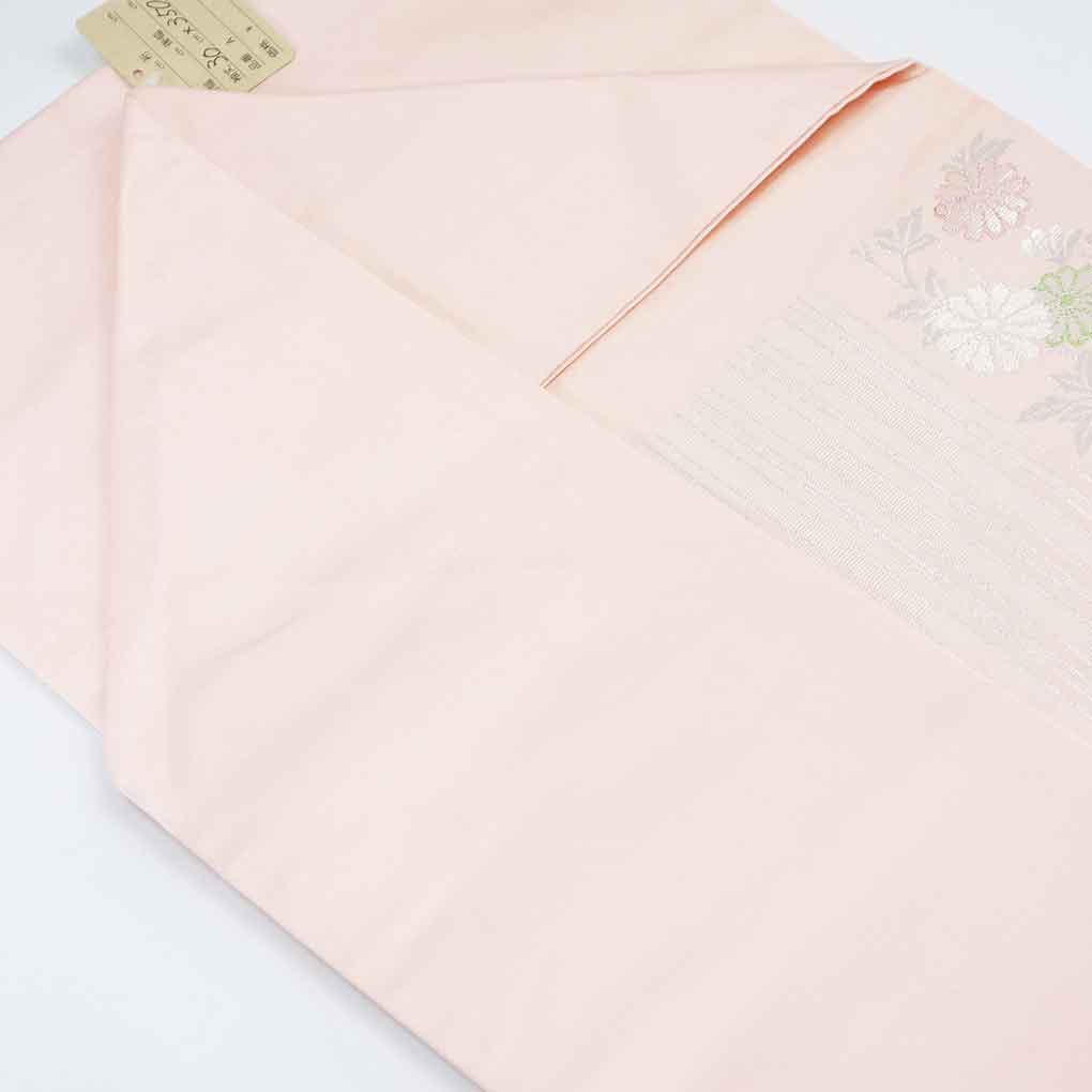名古屋帯 リサイクル帯 幅30cm 長さ350cm レディース 菊 秋冬春用 正絹(シルク)ピンク 美品 リメイク リユース【ランクA】