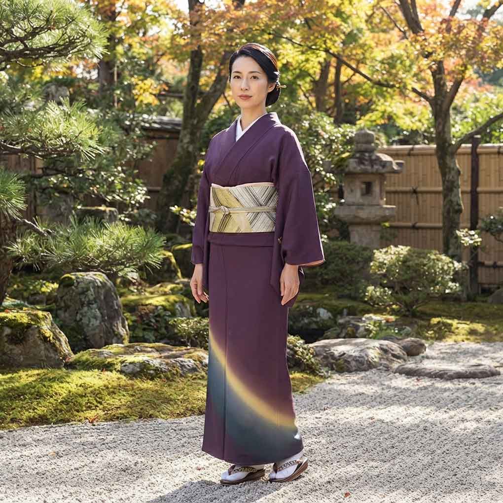 付下 リサイクル着物 身丈163cm 裄66cm 前幅23cm 後幅29cm 袖丈49cm 袖幅33cm レディース 袷 ぼかし 裄長 裄M-Lサイズ 秋冬春用 正絹(シルク)パープル 未使用品 洛遊庵 リメイク リユース【ランクS】