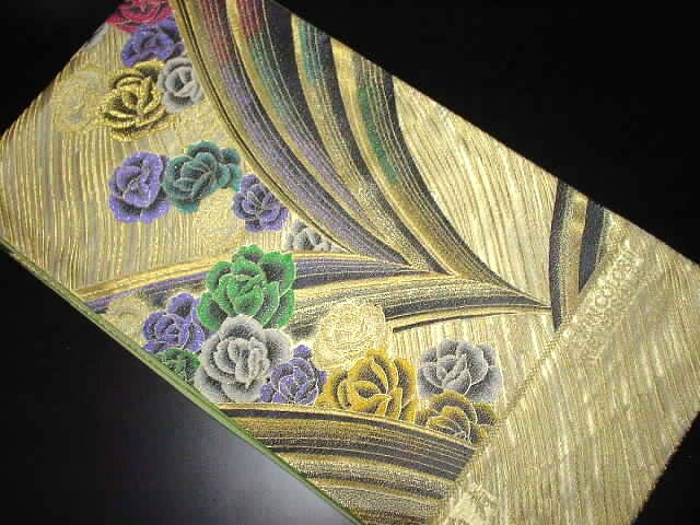 振袖用袋帯 正絹袋帯 成人式用袋帯 変わり結び用 丸帯 フォーマル用 六通柄 モダン柄  振袖 二十歳 婦人用 女性用 袷袋帯 花柄 西陣織 絹100％ 【新品】