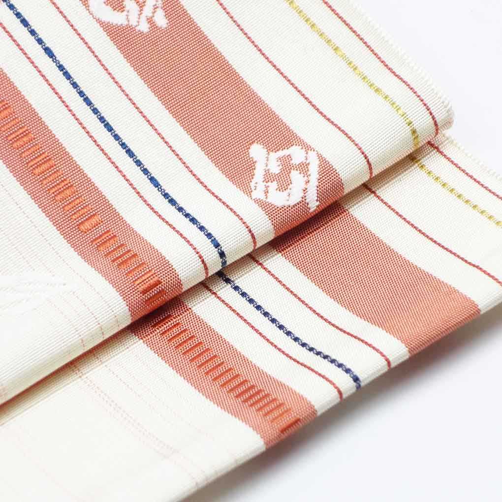 名古屋帯 リサイクル帯 幅30cm 長さ375cm レディース 格子 秋冬春用 正絹（シルク）ホワイト 美品 リメイク リユース【ランクA】