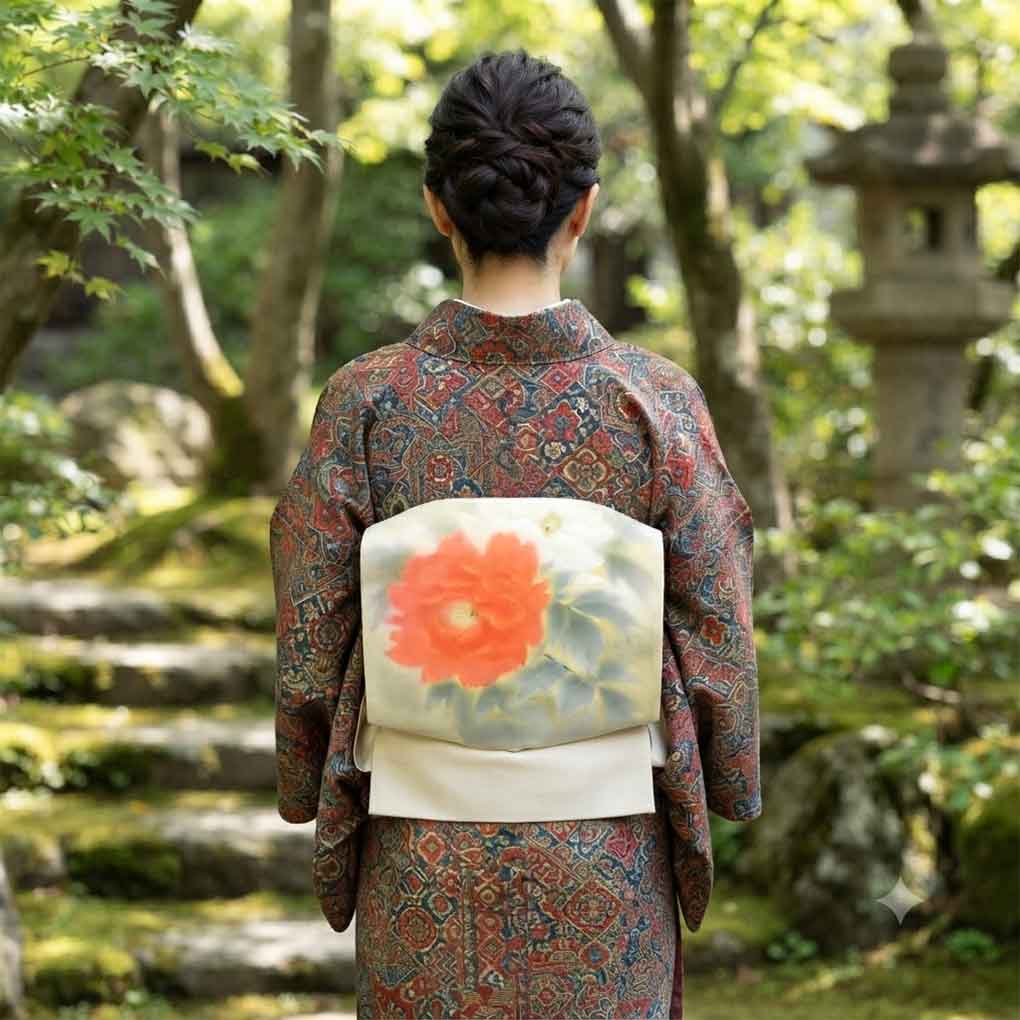 名古屋帯 リサイクル帯 幅30cm 長さ363cm レディース 花柄 秋冬春用 正絹(シルク)ホワイト 未使用品 塩瀬 リメイク リユース【ランクS】