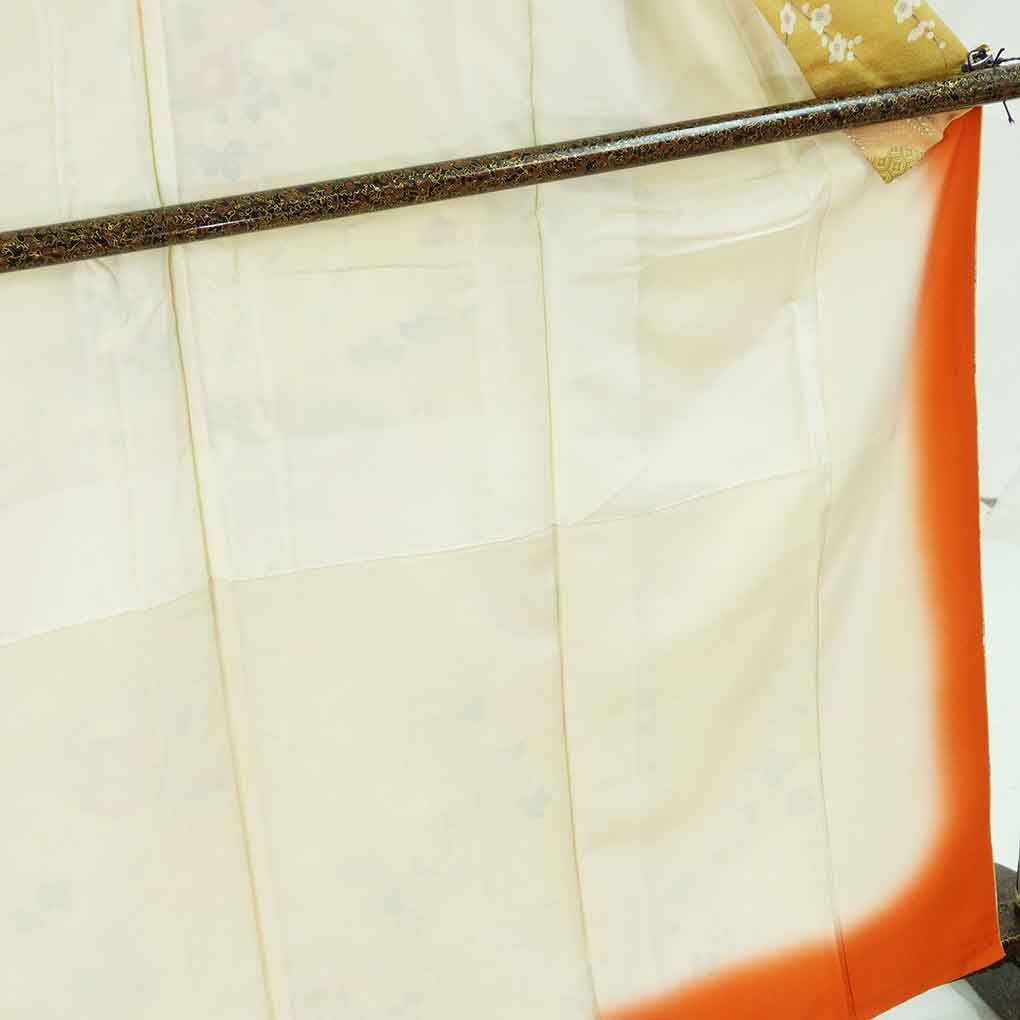 小紋 リサイクル着物 身丈163cm 裄64cm 前幅24cm 後幅28.5cm 袖丈49cm 袖幅32.5cm レディース 袷 花柄 裄Mサイズ 秋冬春用 正絹（シルク）イエロー 美品 リメイク リユース【ランクA】