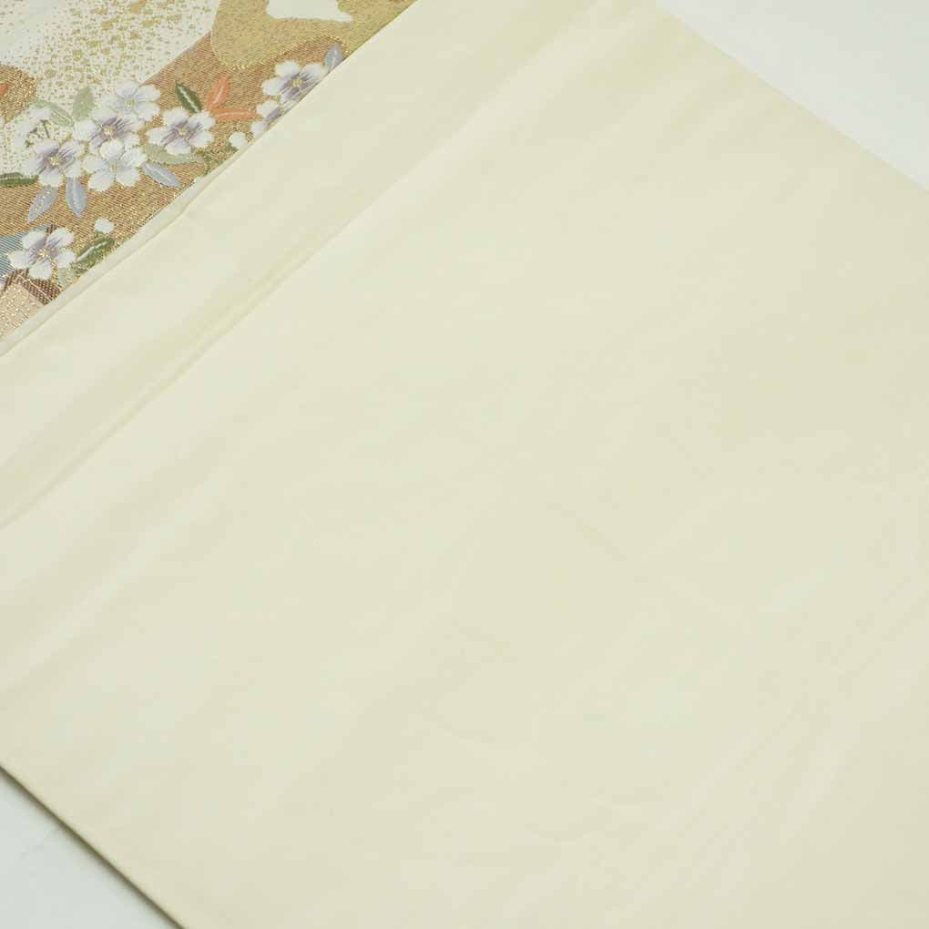 袋帯 リサイクル帯 幅31cm 長さ420cm レディース 宮中柄 秋冬春用 正絹(シルク)ゴールド 美品 リメイク リユース【ランクA】