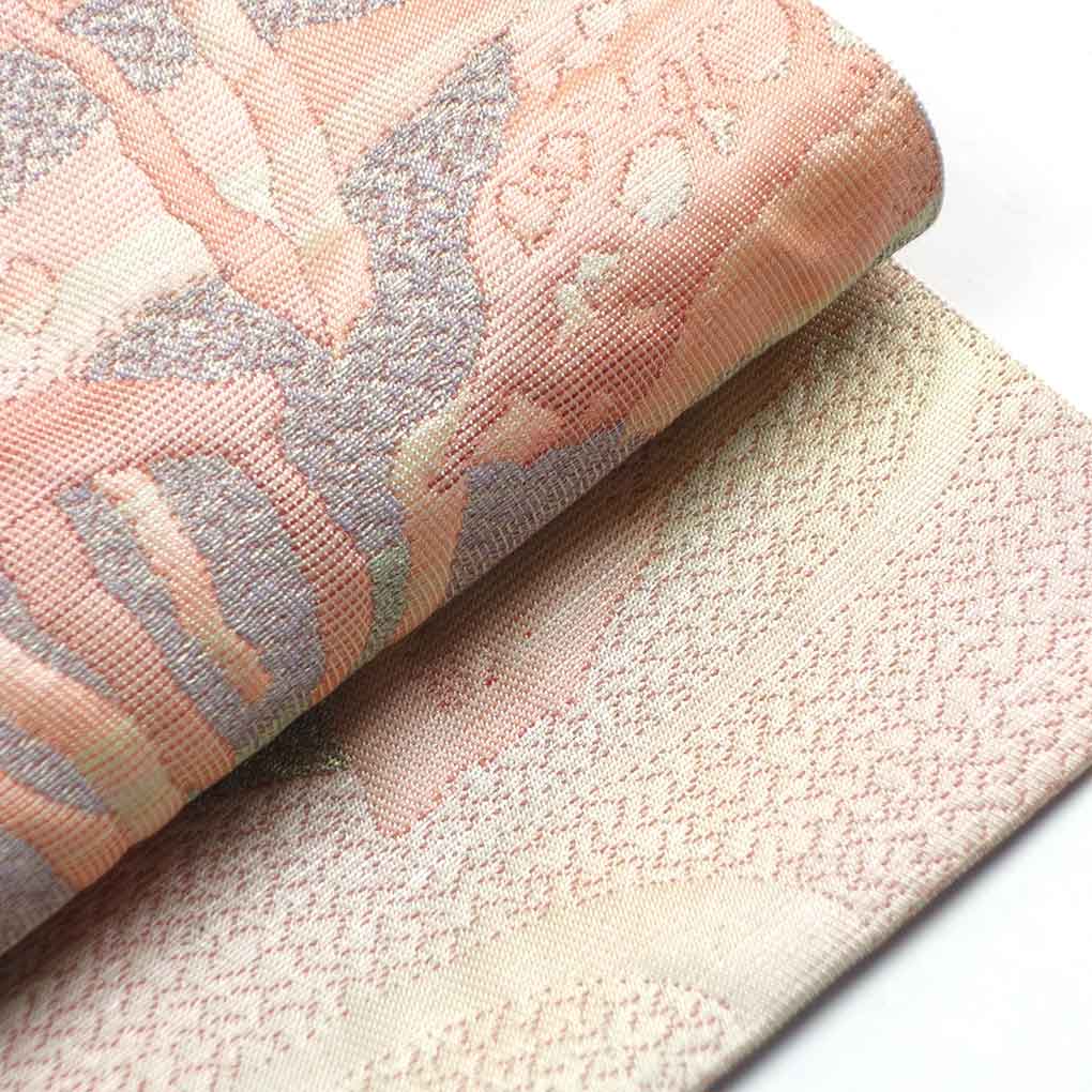 名古屋帯 リサイクル帯 幅31cm 長さ354cm レディース 木立 秋冬春用 正絹（シルク）ピンク 美品 リメイク リユース【ランクA】