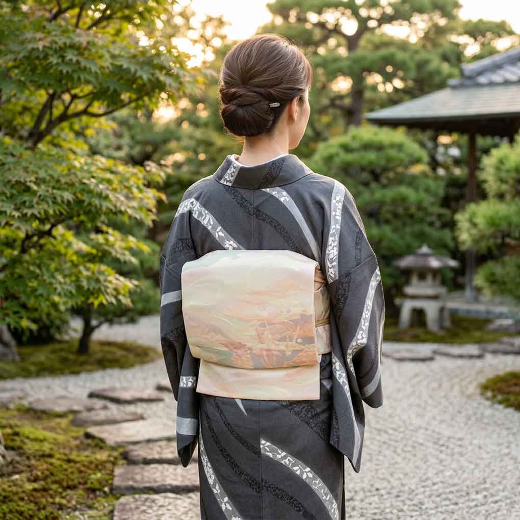名古屋帯 リサイクル帯 幅31cm 長さ354cm レディース 木立 秋冬春用 正絹（シルク）ピンク 美品 リメイク リユース【ランクA】