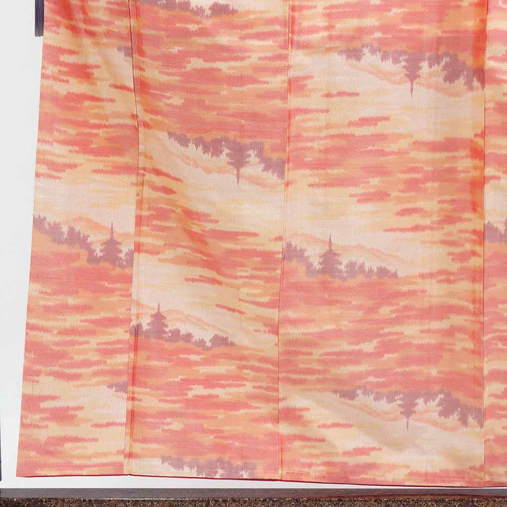 【在庫処分】リサイクル着物 紬正絹オレンジ地袷紬着物未使用品レディース【裄Mサイズ】【ランクS】