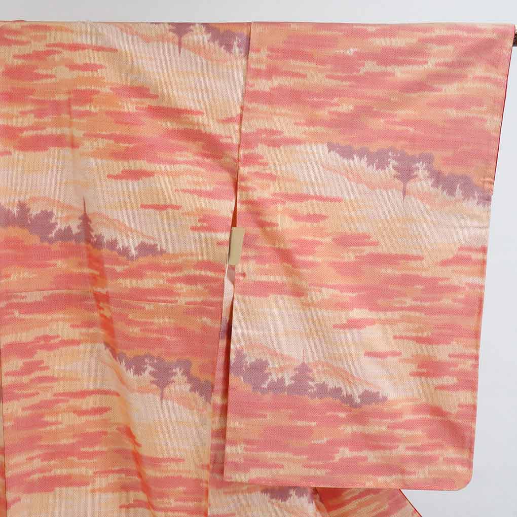 【在庫処分】リサイクル着物 紬正絹オレンジ地袷紬着物未使用品レディース【裄Mサイズ】【ランクS】