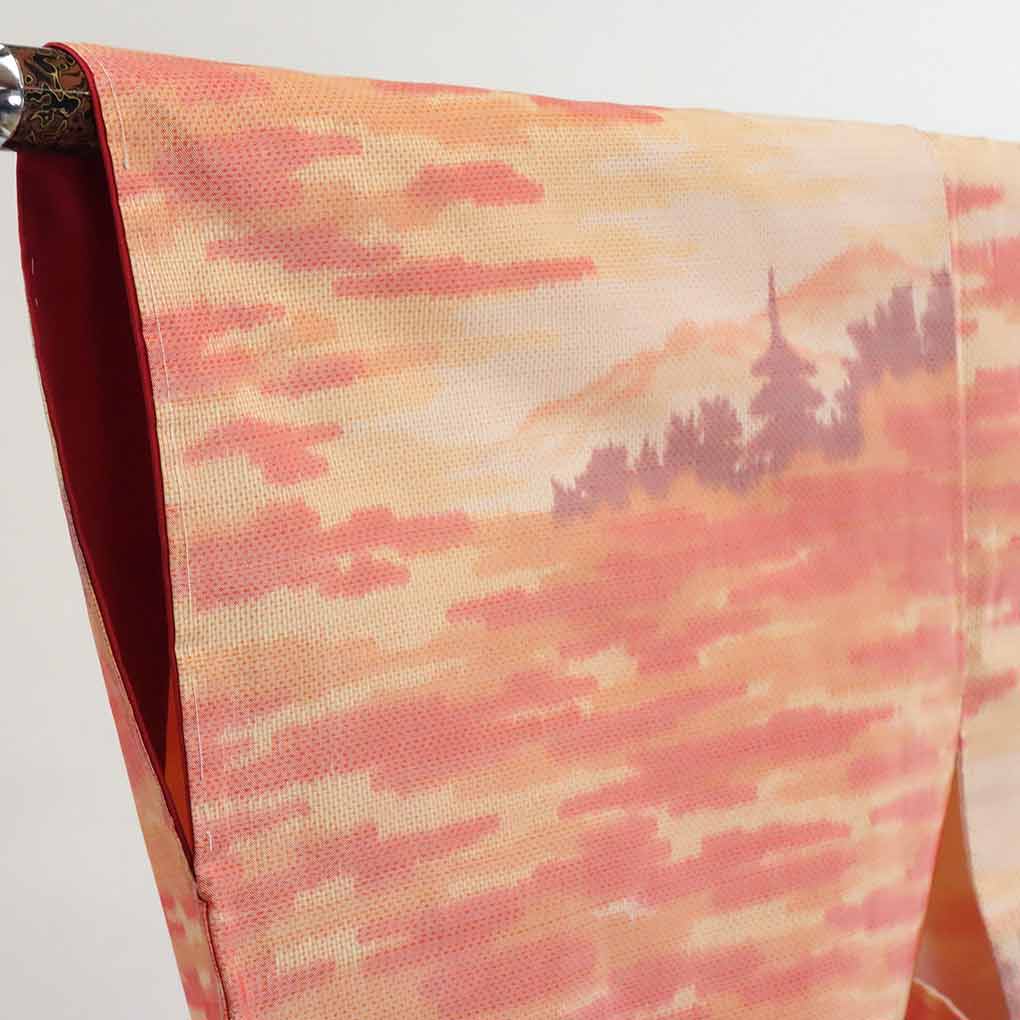 【在庫処分】リサイクル着物 紬正絹オレンジ地袷紬着物未使用品レディース【裄Mサイズ】【ランクS】