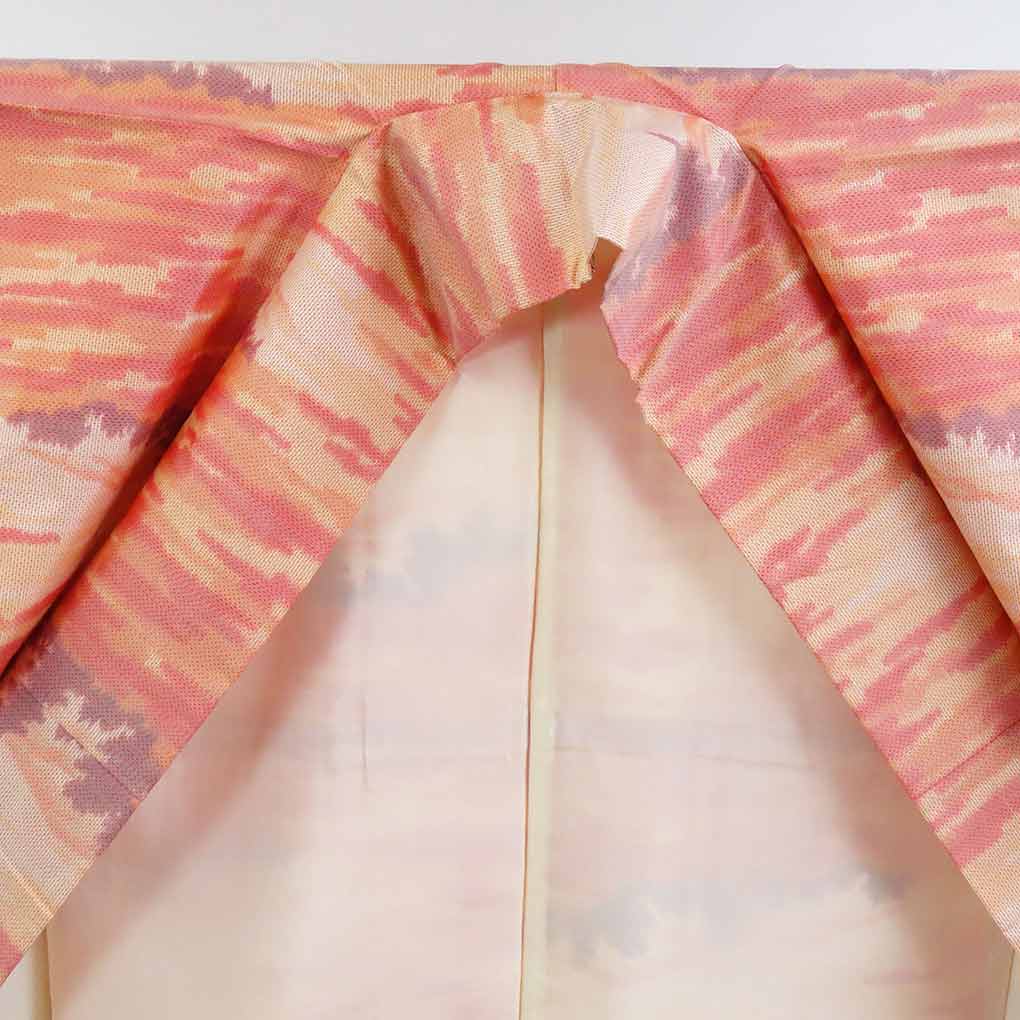 【在庫処分】リサイクル着物 紬正絹オレンジ地袷紬着物未使用品レディース【裄Mサイズ】【ランクS】