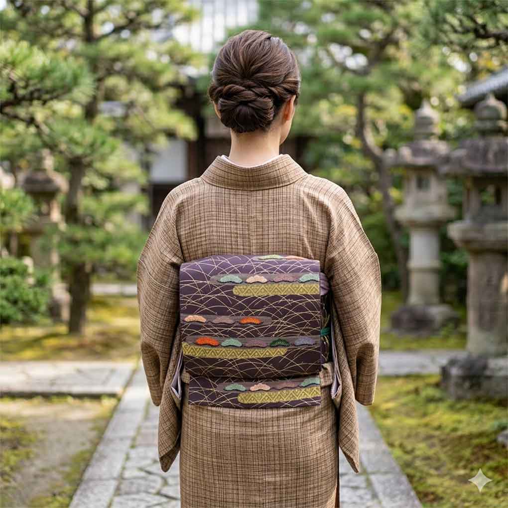 袋帯 リサイクル帯 幅30cm 長さ447cm レディース 松 秋冬春用 正絹（シルク）ブラウン 美品 リメイク リユース【ランクA】