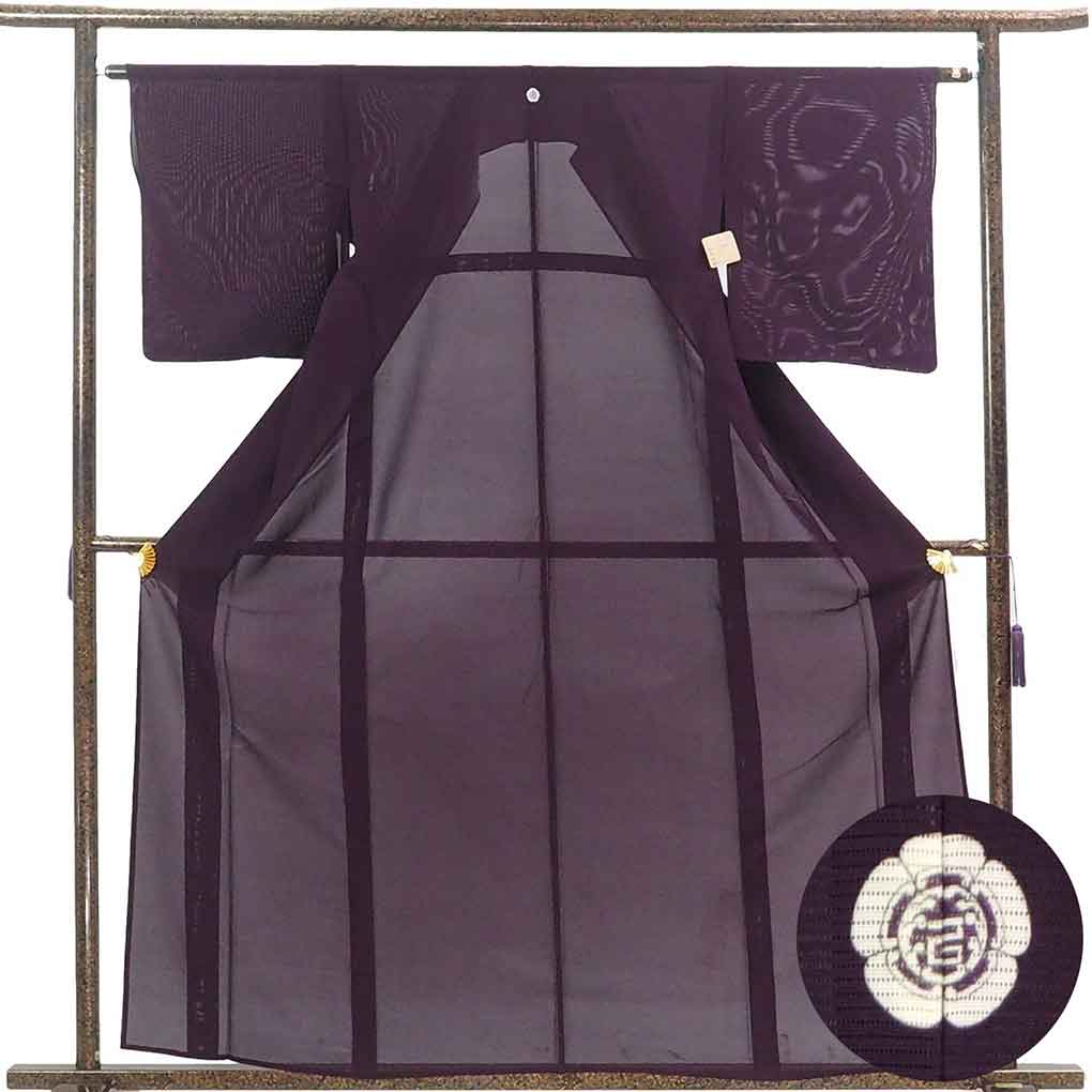 色無地 リサイクル着物 身丈162cm 裄64cm 前幅25cm 後幅29cm 袖丈49cm 袖幅33cm レディース 無地 裄Mサイズ 夏用 正絹（シルク）パープル 未使用品 リメイク リユース【ランクS】