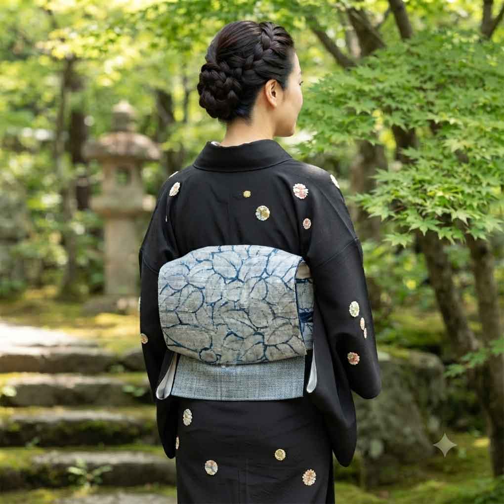 名古屋帯 リサイクル帯 幅30cm 長さ370cm レディース 鳥柄 秋冬春用 正絹（シルク）グレー 美品 リメイク リユース【ランクA】