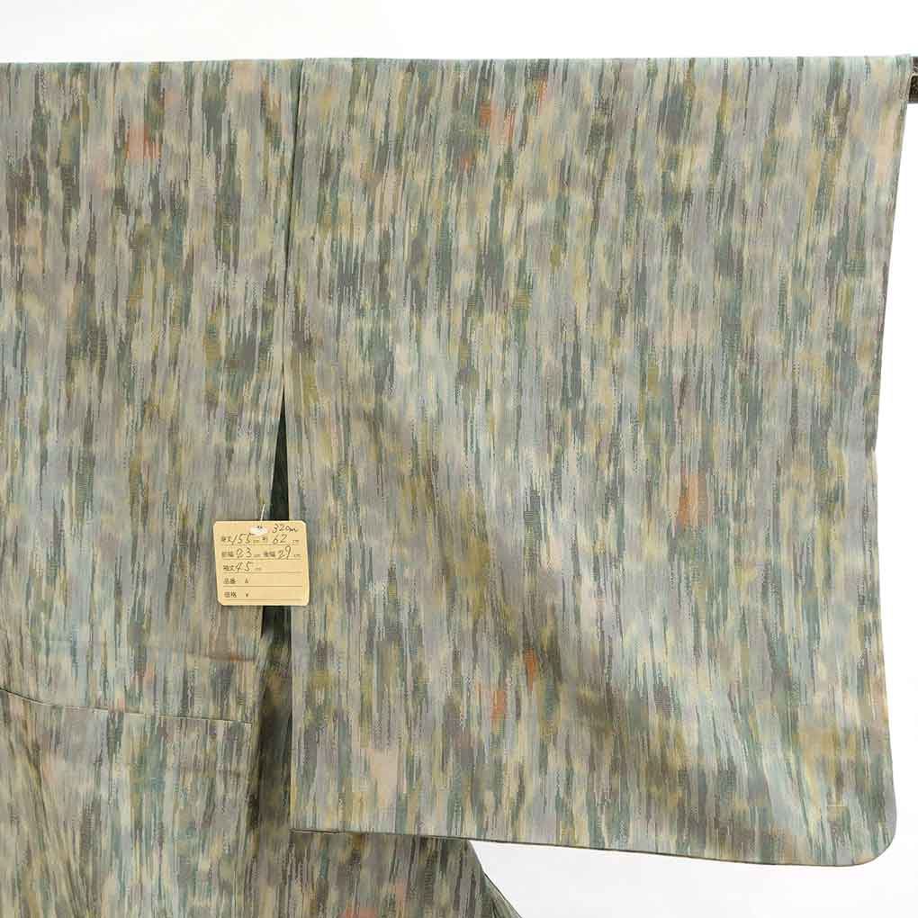 紬 リサイクル着物 身丈155cm 裄62cm 前幅23cm 後幅29cm 袖丈45cm 袖幅32cm レディース 単衣 ぼかし 裄Sサイズ 初夏・初秋用 正絹(シルク)グレー やや難 リメイク リユース【ランクB】