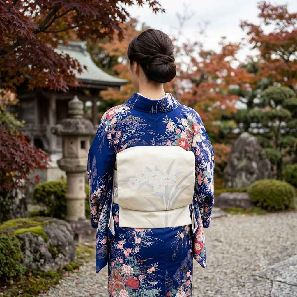 名古屋帯 リサイクル帯 幅30cm 長さ345cm レディース 花柄 秋冬春用 正絹（シルク）ホワイト やや難 リメイク リユース【ランクB】