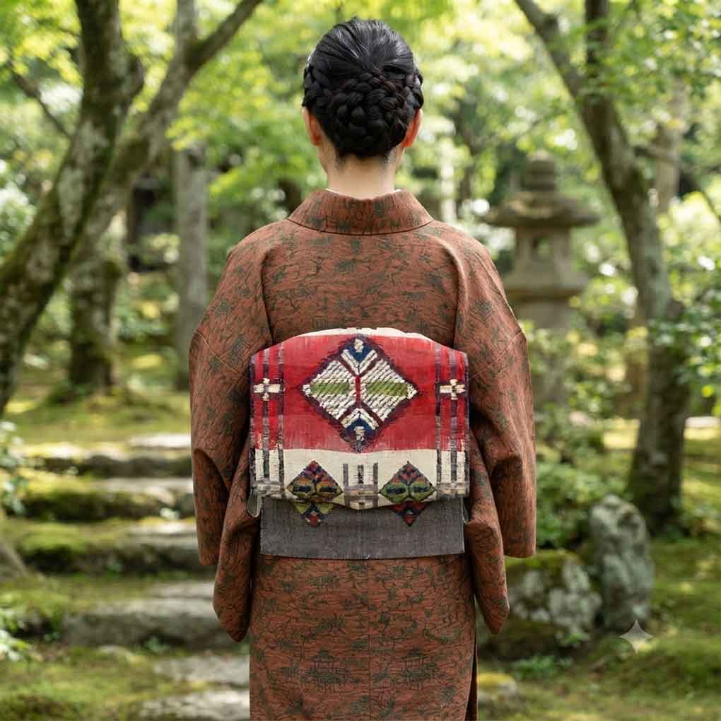 名古屋帯 リサイクル帯 幅31cm 長さ359cm レディース 抽象柄 秋冬春用 正絹（シルク）グレー 美品 リメイク リユース【ランクA】