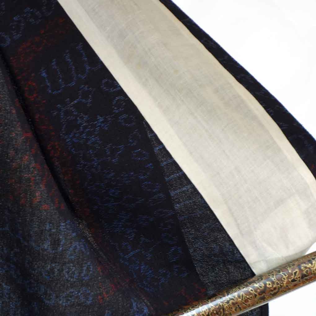 紬 リサイクル着物 身丈156cm 裄65cm 前幅25cm 後幅30cm 袖丈49cm 袖幅32.5cm レディース 単衣 抽象柄 裄Mサイズ 初夏・初秋用 正絹(シルク)ネイビー やや難 リメイク リユース【ランクB】