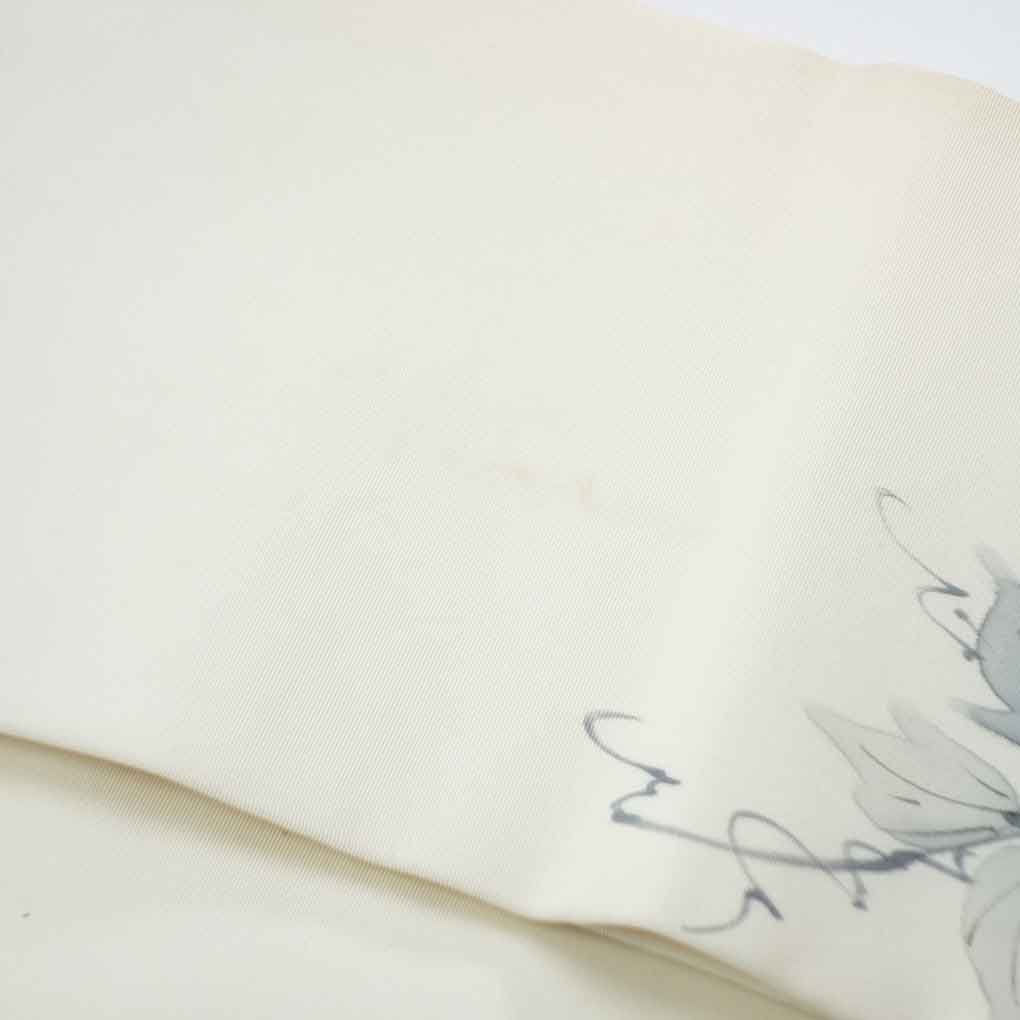名古屋帯 リサイクル帯 幅30.5cm 長さ372cm レディース 葡萄 秋冬春用 正絹（シルク）ホワイト やや難 塩瀬 リメイク リユース【ランクB】