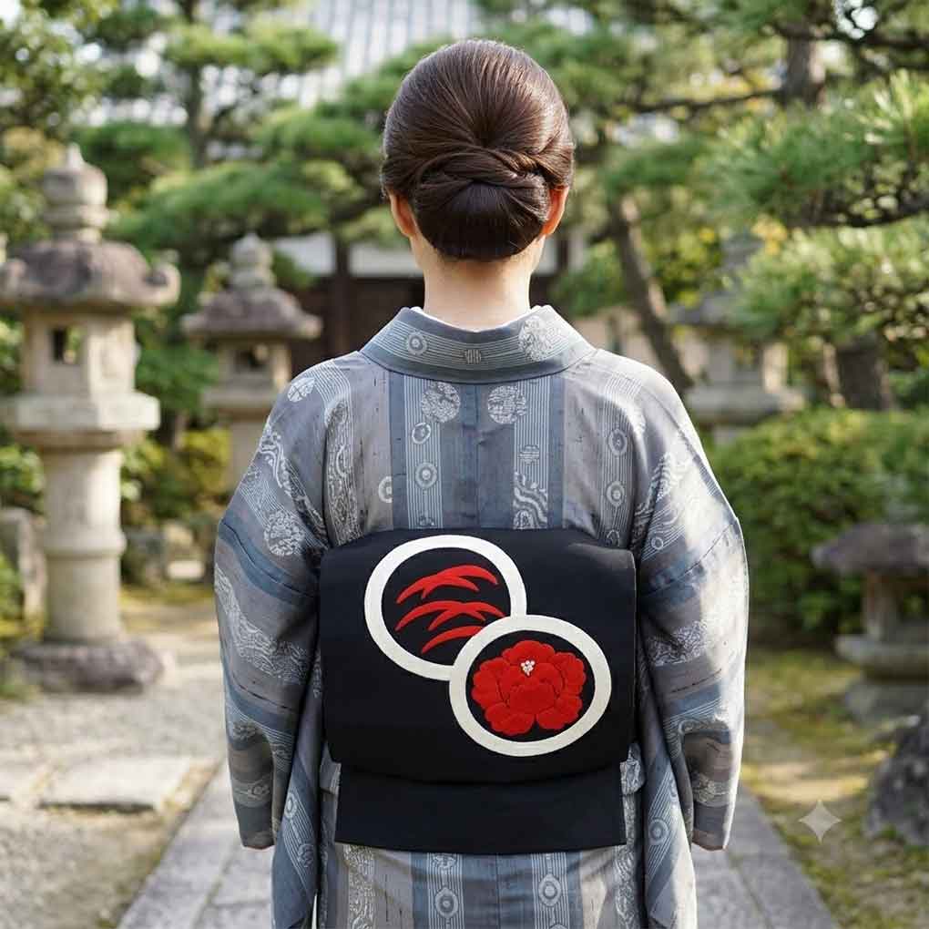 名古屋帯 リサイクル帯 幅29.5cm 長さ358cm レディース 刺繍 秋冬春用 正絹（シルク）ブラック やや難 リメイク リユース【ランクB】