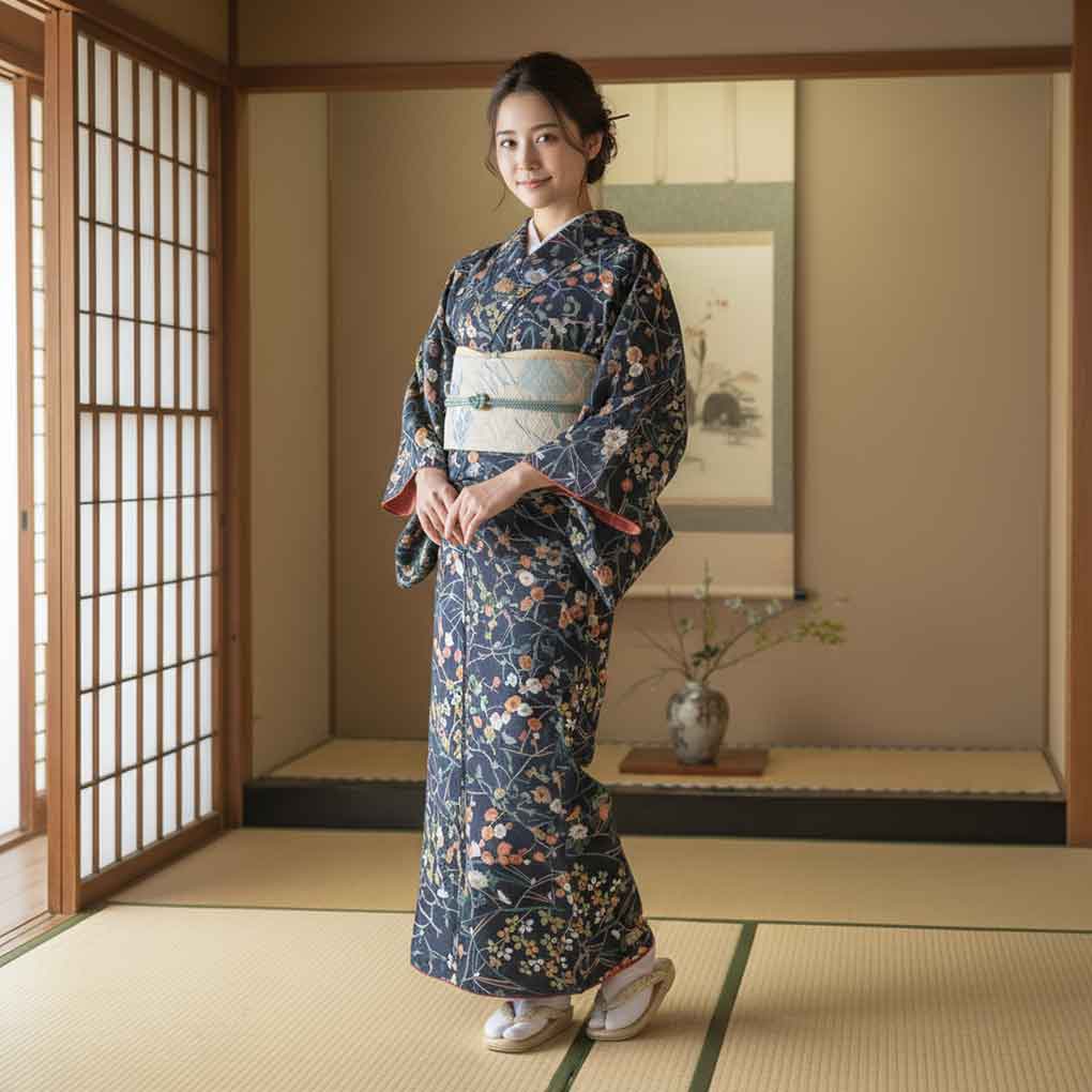 小紋 リサイクル着物 身丈165cm 裄66cm レディース 菱形 裄長 裄M-Lサイズ 夏用 正絹（シルク）ブルー トールサイズ やや難 中古小紋 リサイクル着物 身丈165cm 裄66cm 前幅25cm 後