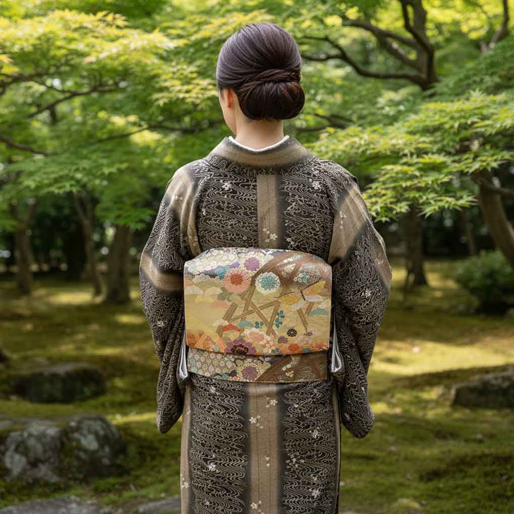 袋帯 リサイクル帯 幅30.5cm 長さ422cm レディース 花柄 秋冬春用 正絹(シルク)ブラウン 美品 リメイク リユース【ランクA】
