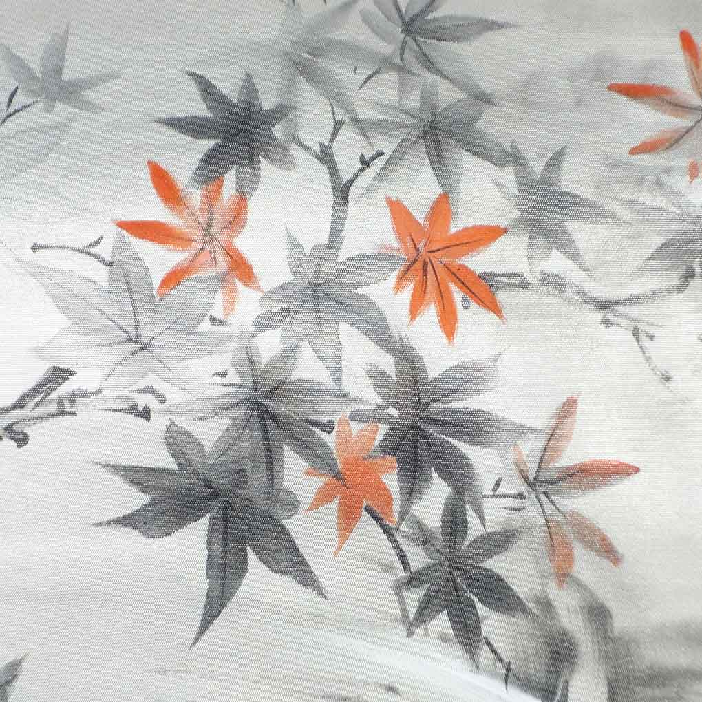 名古屋帯 リサイクル帯 幅30cm 長さ356cm レディース 紅葉 秋冬春用 正絹(シルク)シルバー 美品 リメイク リユース【ランクA】