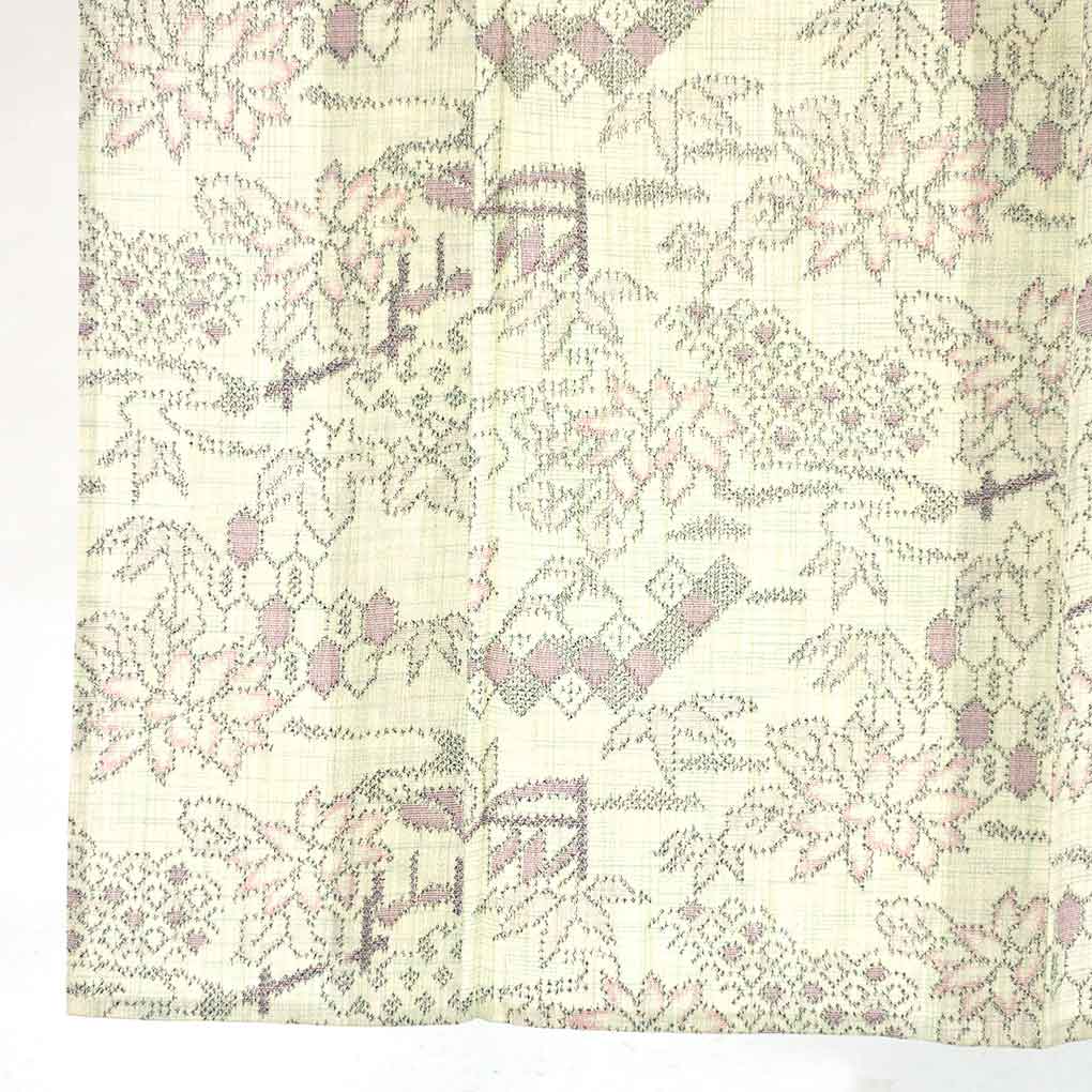 紬 リサイクル着物 身丈149cm 裄61cm 前幅23cm 後幅29cm 袖丈49cm 袖幅31.5cm レディース 単衣 植物 裄Sサイズ 初夏・初秋用 正絹（シルク）グリーン 美品 リメイク リユース【ランクA】