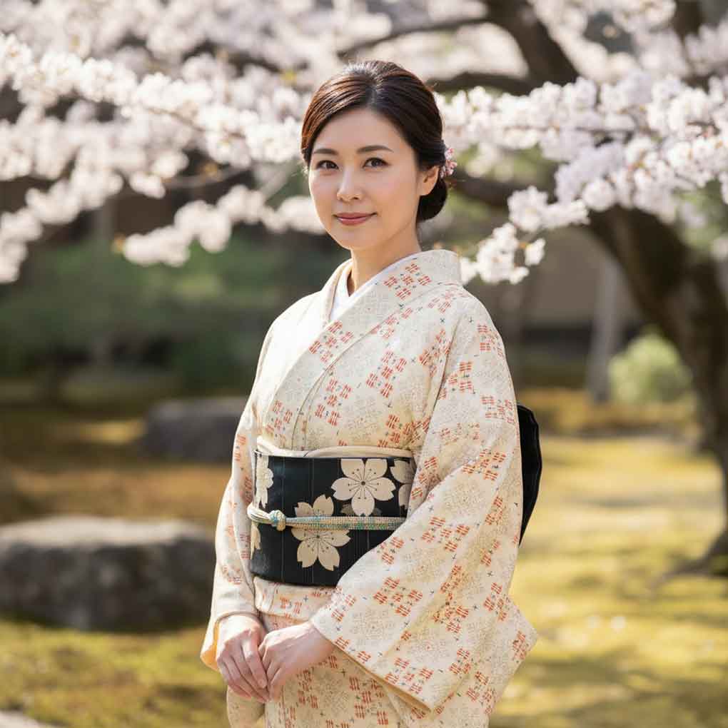 紬 リサイクル着物 身丈160cm 裄64cm 前幅24cm 後幅29cm 袖丈53cm 袖幅32cm レディース 単衣 絣模様 裄Mサイズ 初夏・初秋用 正絹（シルク）イエロー 美品 リメイク リユース【ランクA】