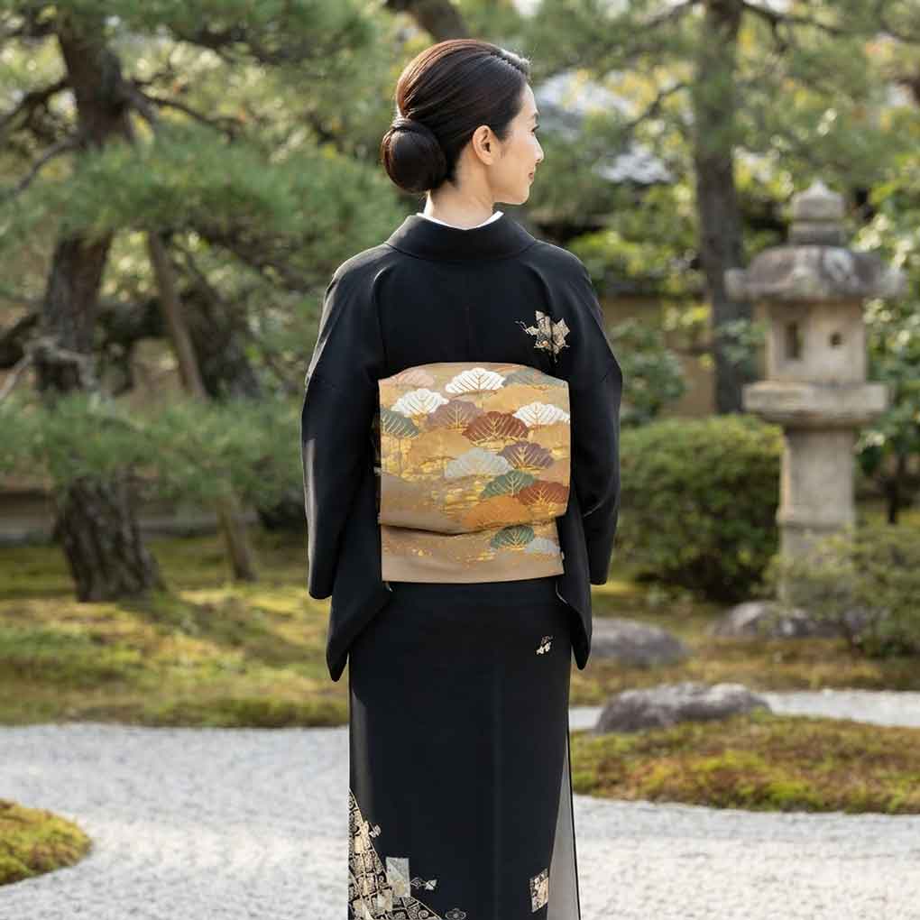 袋帯 リサイクル帯 幅31cm 長さ435cm レディース 松 秋冬春用 正絹（シルク）ブラウン 美品 リメイク リユース【ランクA】