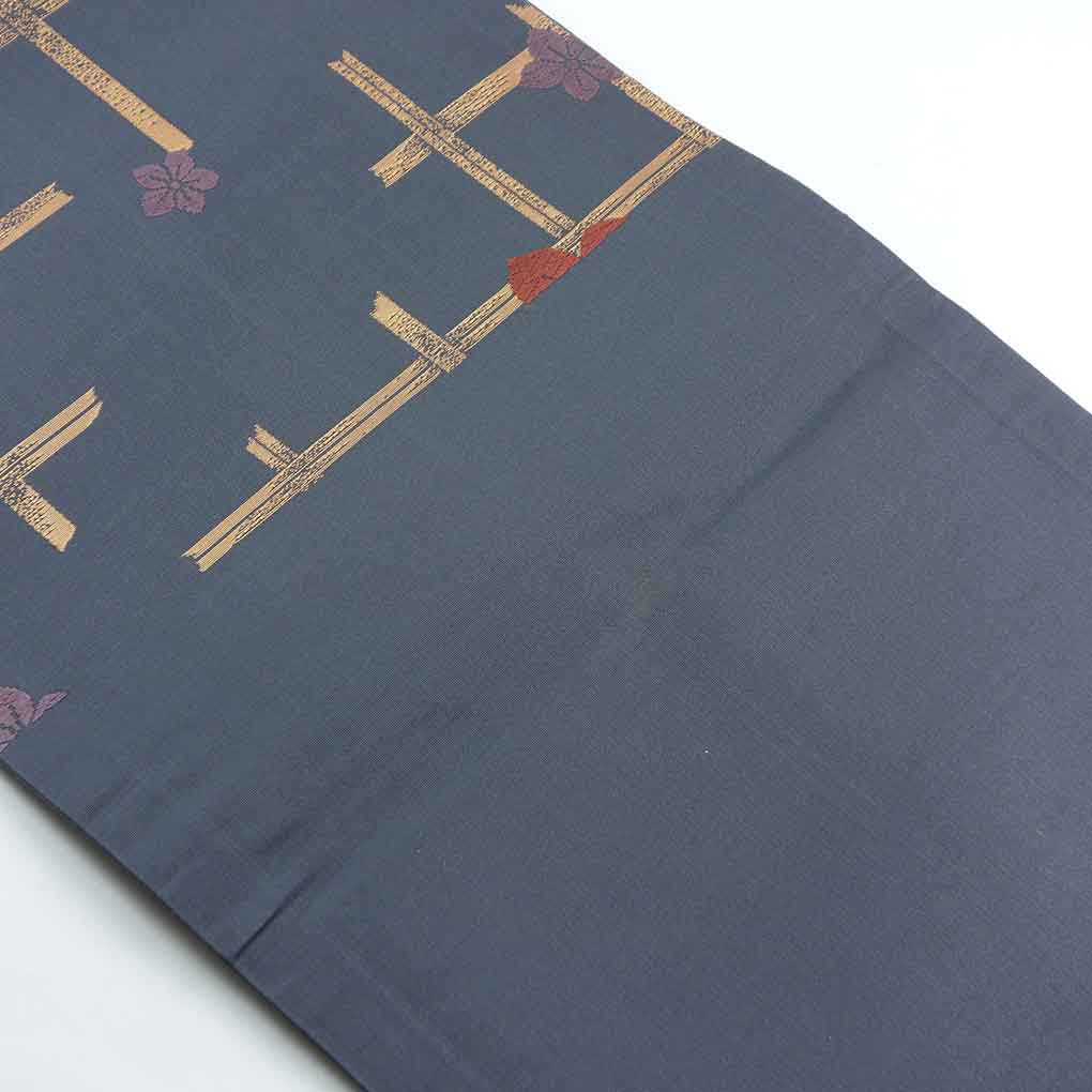 京袋帯 リサイクル帯 幅31cm 長さ380cm レディース 桔梗 秋冬春用 正絹（シルク）グレー 美品 リメイク リユース【ランクA】