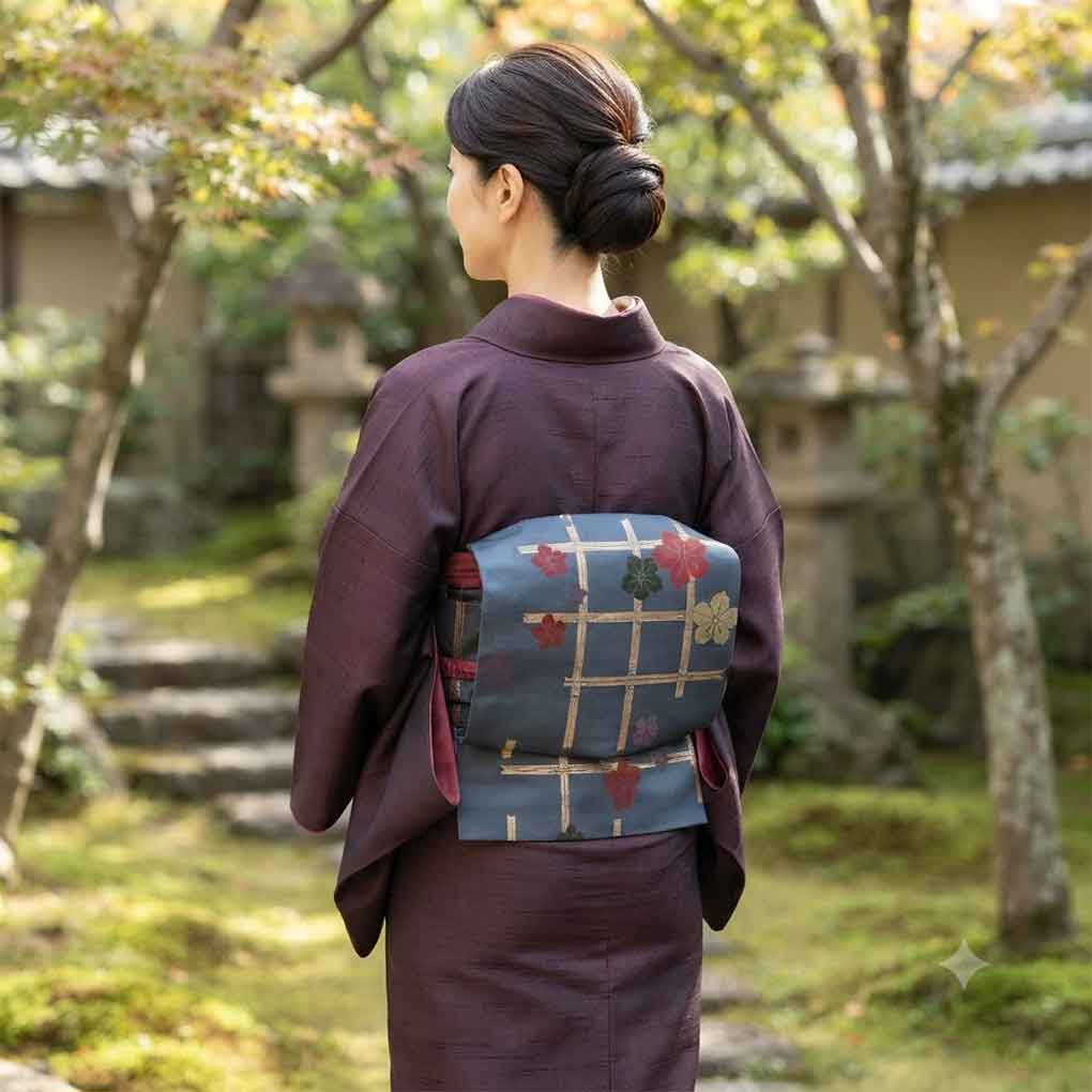 京袋帯 リサイクル帯 幅31cm 長さ380cm レディース 桔梗 秋冬春用 正絹（シルク）グレー 美品 リメイク リユース【ランクA】