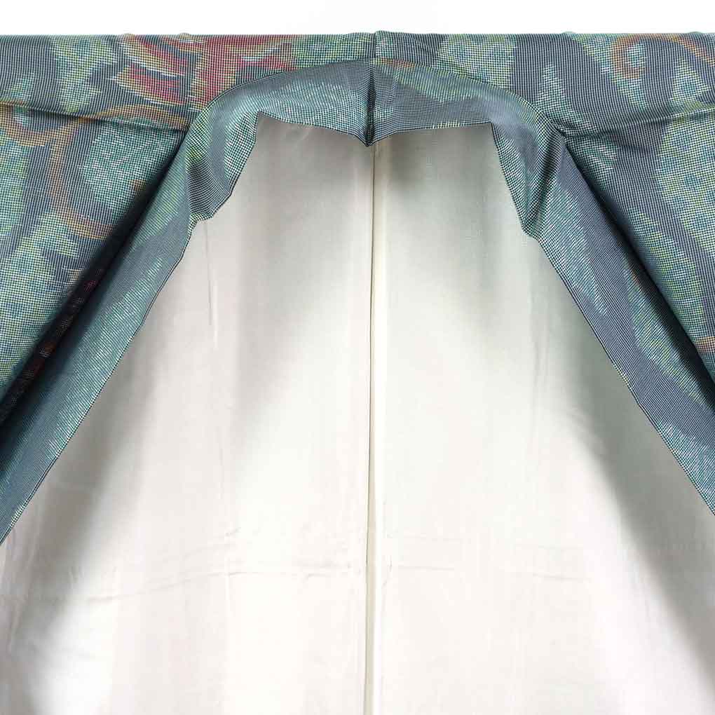 紬 リサイクル着物 身丈164cm 裄64cm 前幅23cm 後幅30cm 袖丈49cm 袖幅33cm レディース 袷 薔薇柄 裄Mサイズ 秋冬春用 正絹（シルク）ブルー トールサイズ 美品 大島紬 リメイク リユース【ランクA】