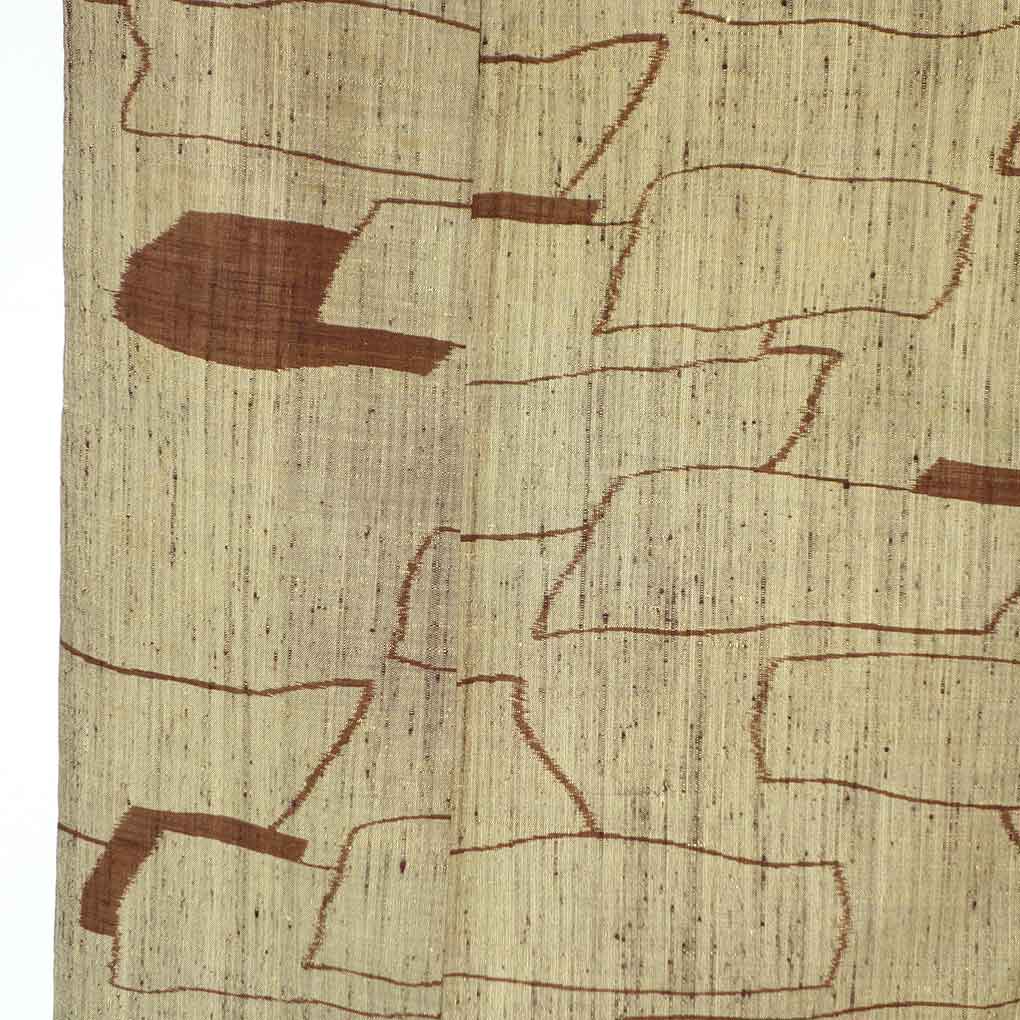 紬 リサイクル着物 身丈155cm 裄66cm 前幅25cm 後幅30cm 袖丈49cm 袖幅33cm レディース 単衣 抽象柄 裄長 裄M-Lサイズ 初夏・初秋用 正絹（シルク）ブラウン やや難 リメイク リユース【ランクB】