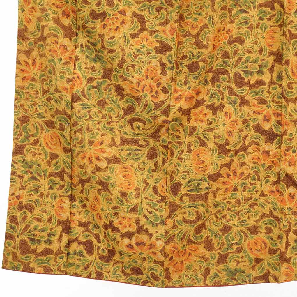 【在庫処分】リサイクル着物 小紋正絹茶色地紬生地使用花柄袷小紋着物レディース【裄Mサイズ】【ランクA】