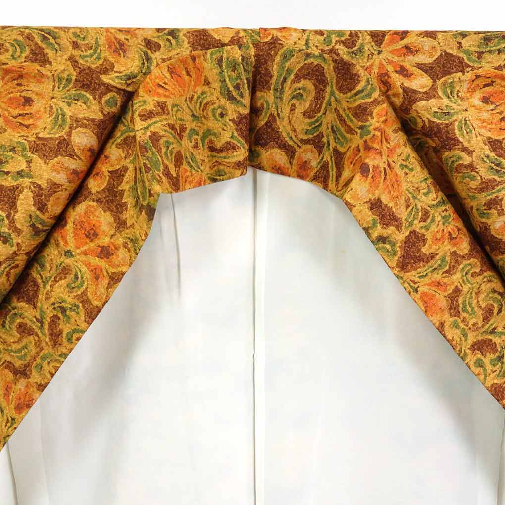 【在庫処分】リサイクル着物 小紋正絹茶色地紬生地使用花柄袷小紋着物レディース【裄Mサイズ】【ランクA】