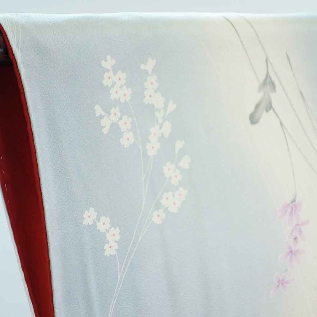 小紋 リサイクル着物 身丈166cm 裄65cm 前幅24cm 後幅30cm 袖丈52cm 袖幅34cm レディース 袷 花柄 裄Mサイズ 秋冬春用 正絹（シルク）グレー トールサイズ 未使用品 リメイク リユース【ランクS】