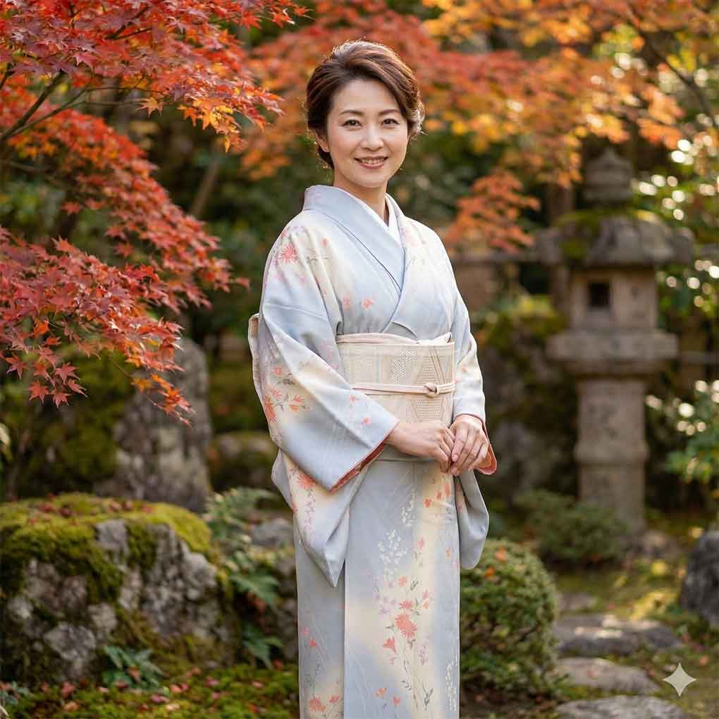 小紋 リサイクル着物 身丈166cm 裄65cm 前幅24cm 後幅30cm 袖丈52cm 袖幅34cm レディース 袷 花柄 裄Mサイズ 秋冬春用 正絹（シルク）グレー トールサイズ 未使用品 リメイク リユース【ランクS】