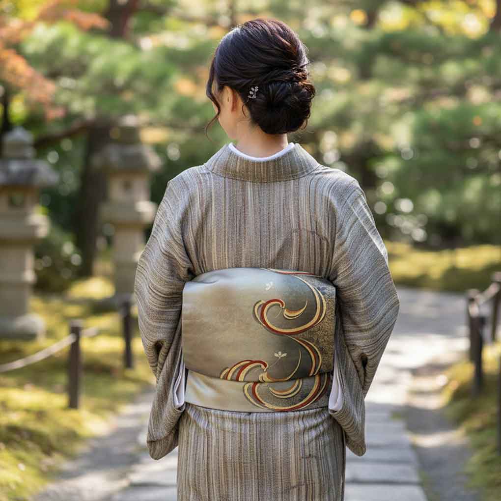 袋帯 リサイクル帯 幅31cm 長さ431cm レディース 抽象柄 秋冬春用 正絹（シルク）グリーン 美品 リメイク リユース【ランクA】