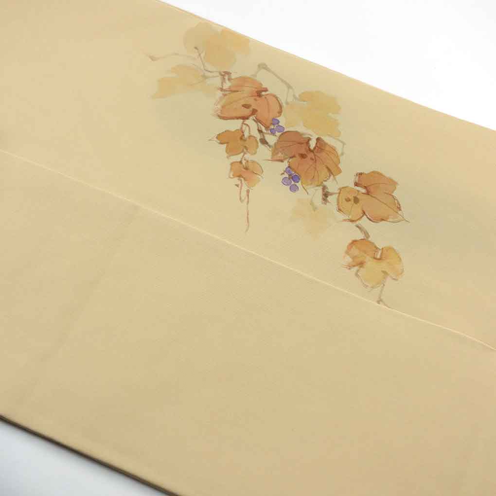 名古屋帯 リサイクル帯 幅30.5cm 長さ375cm レディース 葡萄 秋冬春用 正絹（シルク）ブラウン 美品 作家もの リメイク リユース【ランクA】