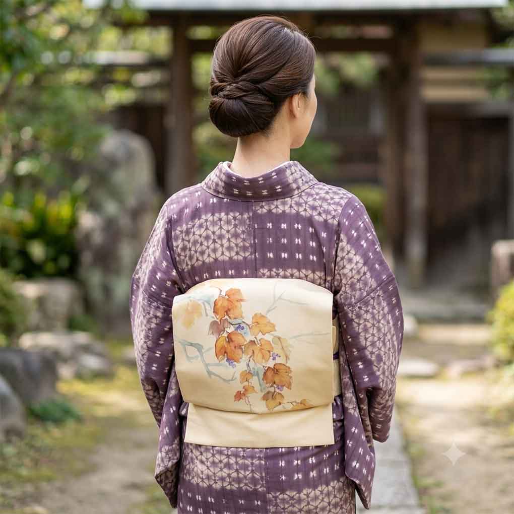 名古屋帯 リサイクル帯 幅30.5cm 長さ375cm レディース 葡萄 秋冬春用 正絹（シルク）ブラウン 美品 作家もの リメイク リユース【ランクA】
