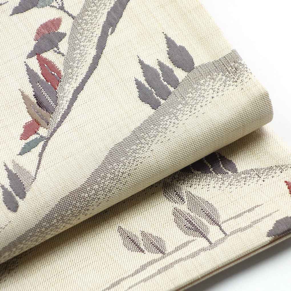 袋帯 リサイクル帯 幅30cm 長さ420cm レディース 風景画 秋冬春用 正絹(シルク)ベージュ 未使用品 リメイク リユース【ランクS】