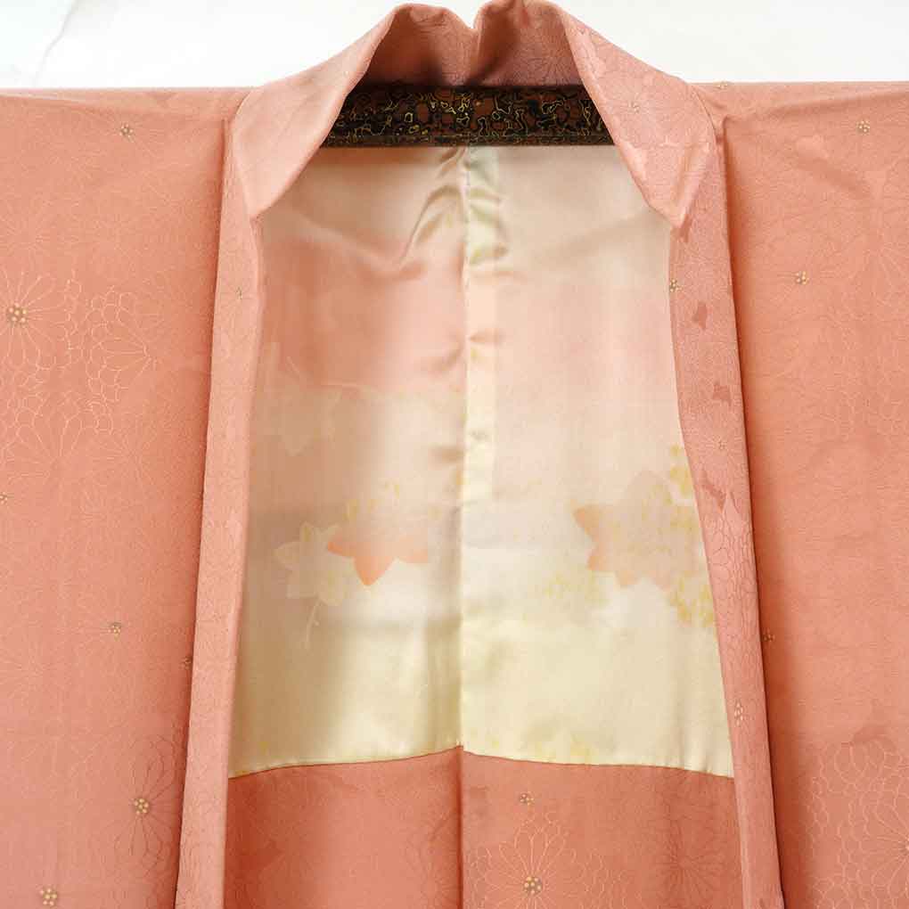 羽織 リサイクル着物 羽織丈71cm 裄60cm 袖丈49cm 袖幅30cm レディース 袷 花柄 裄SS-Sサイズ 秋冬春用 正絹（シルク）ピンク 美品 リメイク リユース【ランクA】