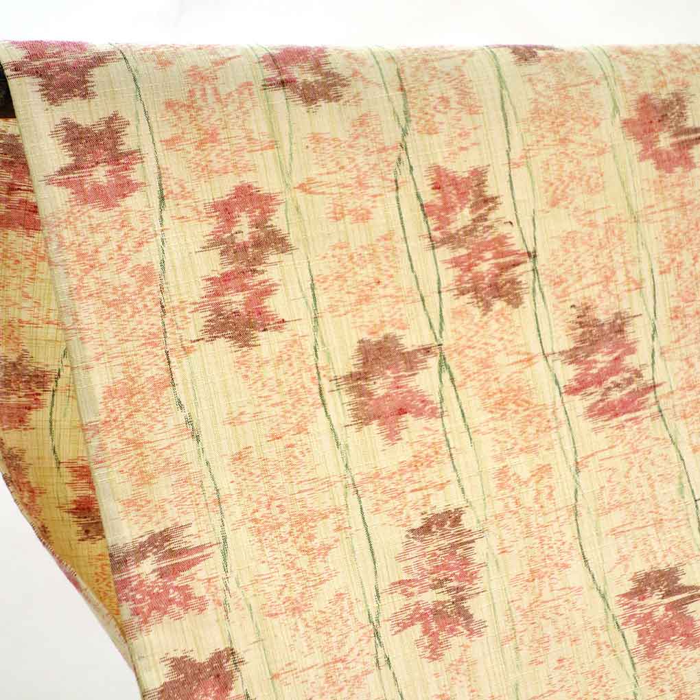 紬 リサイクル着物 身丈162cm 裄64cm 前幅25cm 後幅29cm 袖丈49cm 袖幅33cm レディース 単衣 紅葉 裄Mサイズ 初夏・初秋用 正絹（シルク）ブラウン 美品 リメイク リユース【ランクA】
