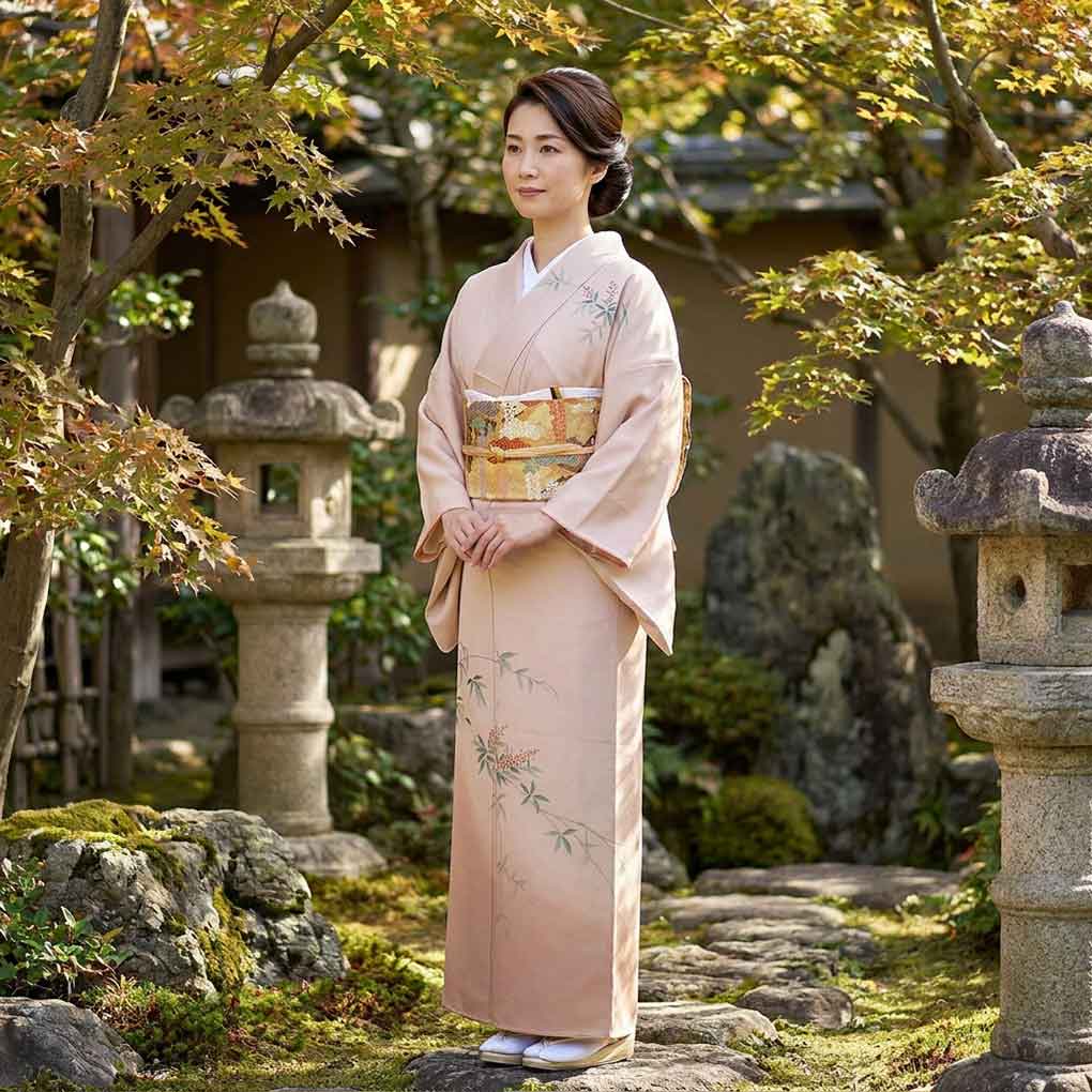 訪問着 リサイクル着物 身丈158cm 裄64cm 前幅24cm 後幅30cm 袖丈49cm 袖幅33cm レディース 袷 南天 裄Mサイズ 秋冬春用 正絹(シルク)ブラウン やや難 リメイク リユース【ランクB】