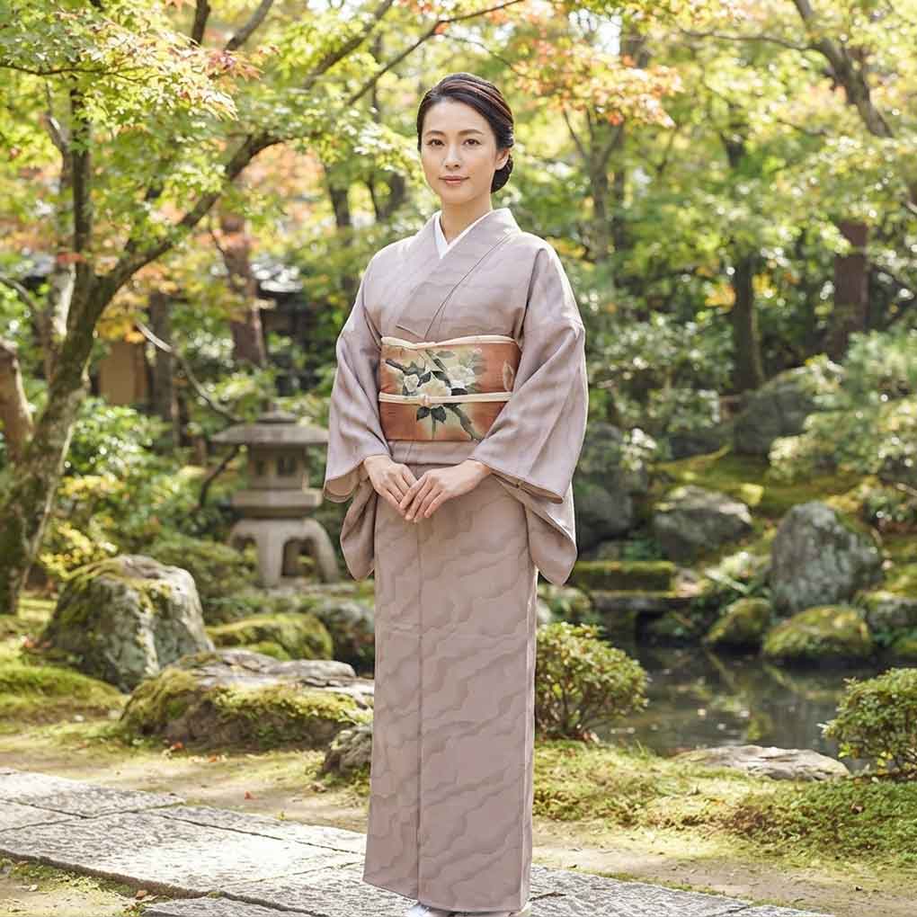 紬 リサイクル着物 身丈167cm 裄68cm 前幅24.5cm 後幅29.5cm 袖丈49cm 袖幅34cm レディース 袷 連続模様 裄長 裄Lサイズ 秋冬春用 正絹(シルク)ブラウン トールサイズ 未使用品 大島紬 リメイク リユース【ランクS】