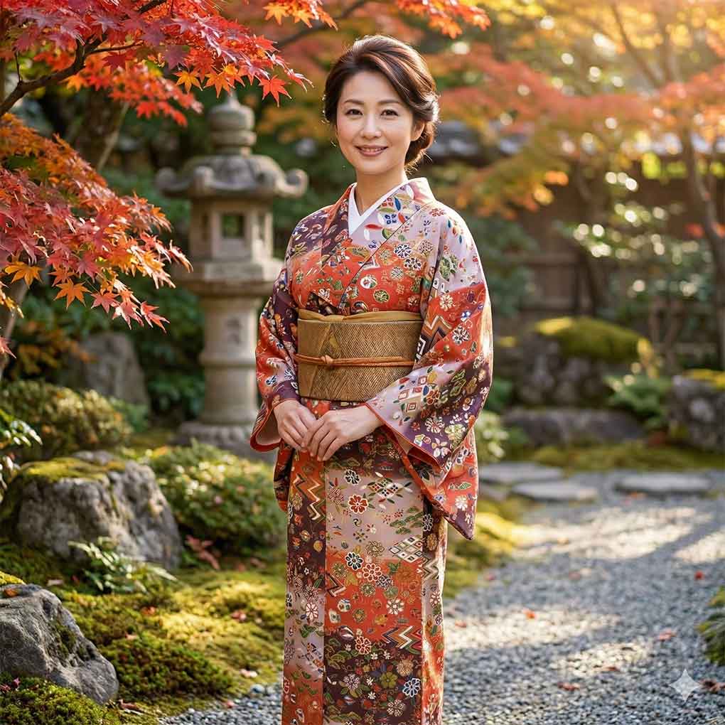 小紋 リサイクル着物 身丈163cm 裄64cm 前幅22.5cm 後幅28cm 袖丈50cm 袖幅34cm レディース 袷 宝尽くし 裄Mサイズ 秋冬春用 正絹（シルク）ブラウン 美品 リメイク リユース【ランクA】