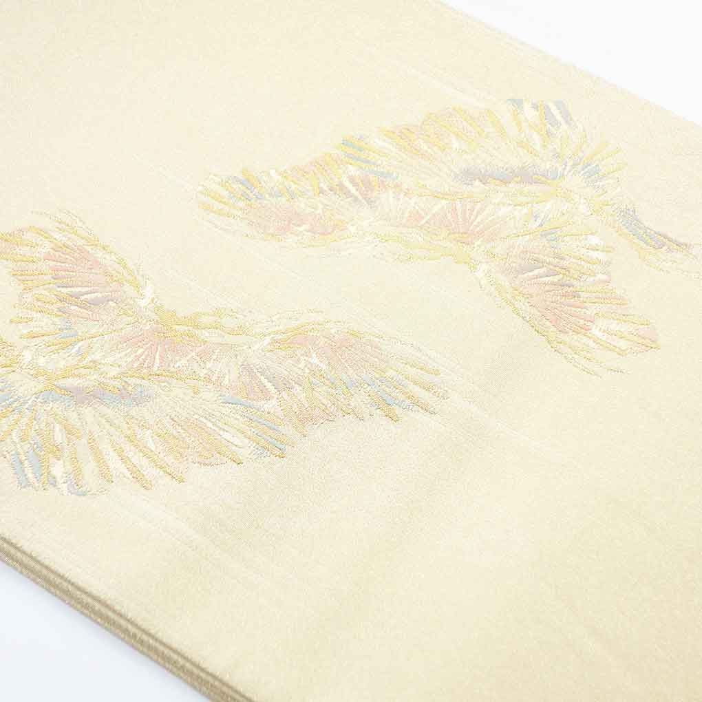 袋帯 リサイクル帯 幅30.5cm 長さ440cm レディース 松 秋冬春用 正絹（シルク）ゴールド 美品 リメイク リユース【ランクA】