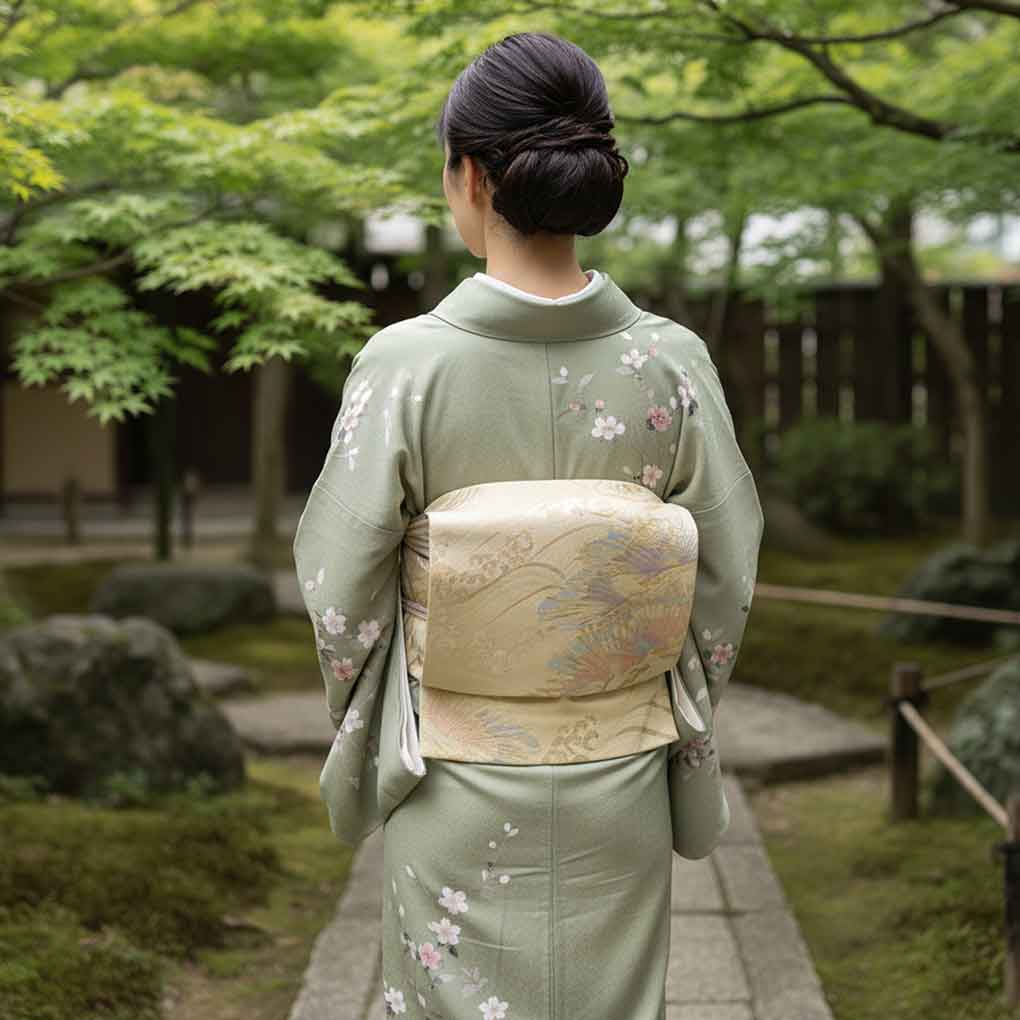 袋帯 リサイクル帯 幅30.5cm 長さ440cm レディース 松 秋冬春用 正絹（シルク）ゴールド 美品 リメイク リユース【ランクA】